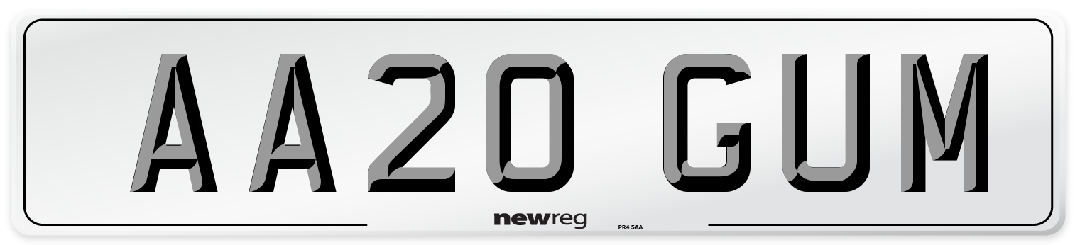 AA20 GUM Number Plate from New Reg